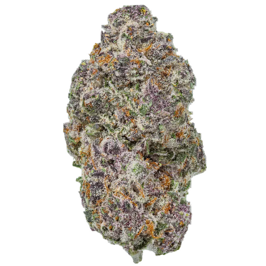 Alien Grape Vine cannabis bud close-up with purple, green, and orange hues