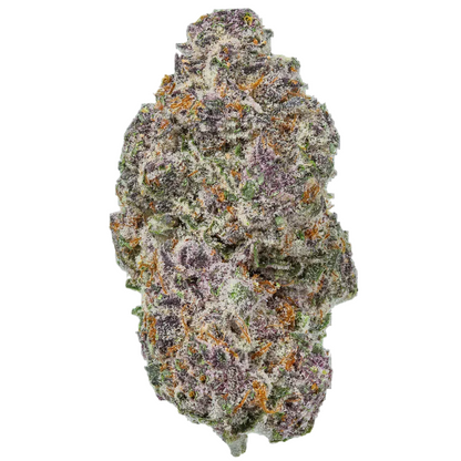 Alien Grape Vine cannabis bud close-up with purple, green, and orange hues